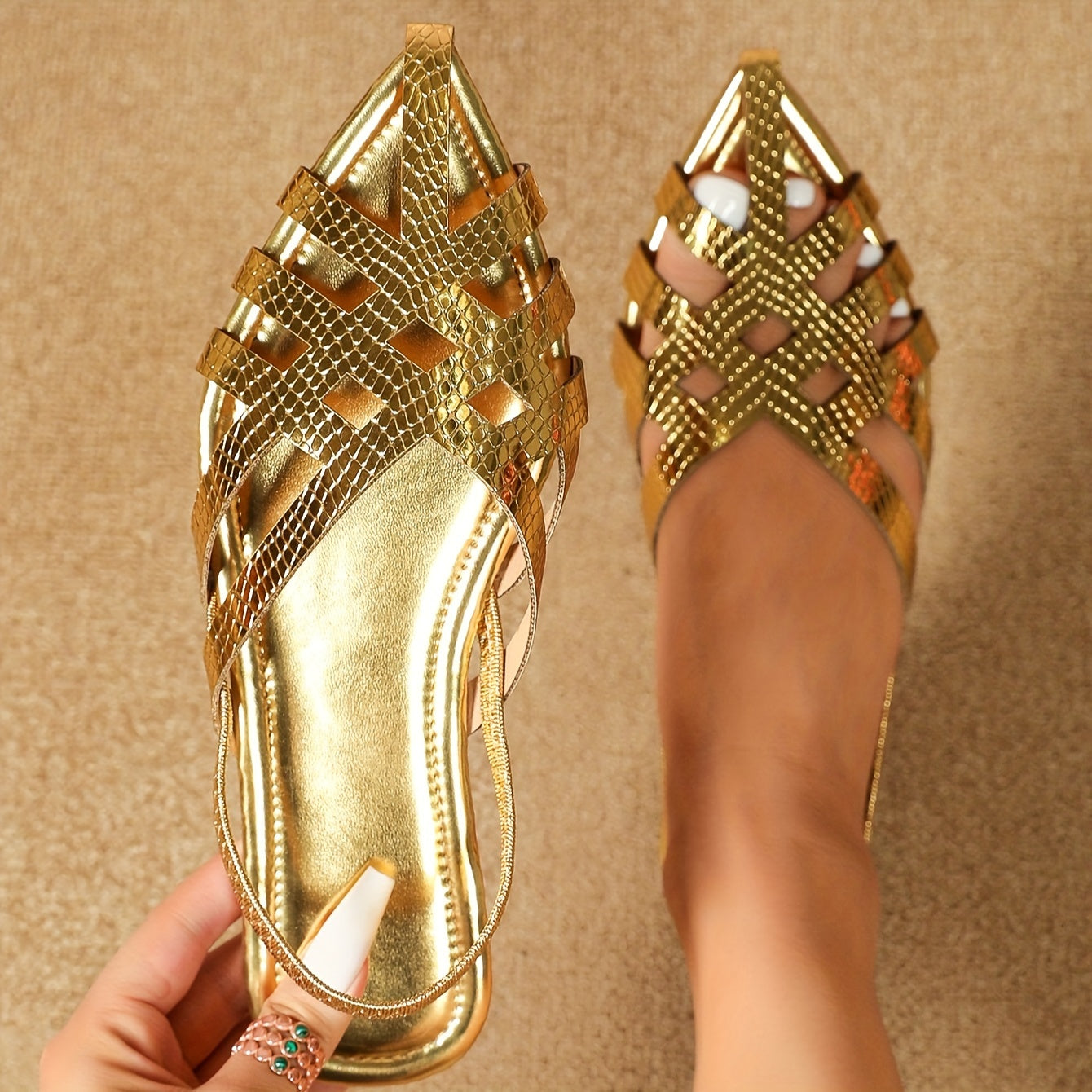 Stilla | Dame Sandaler Golden Lace Hollow Head