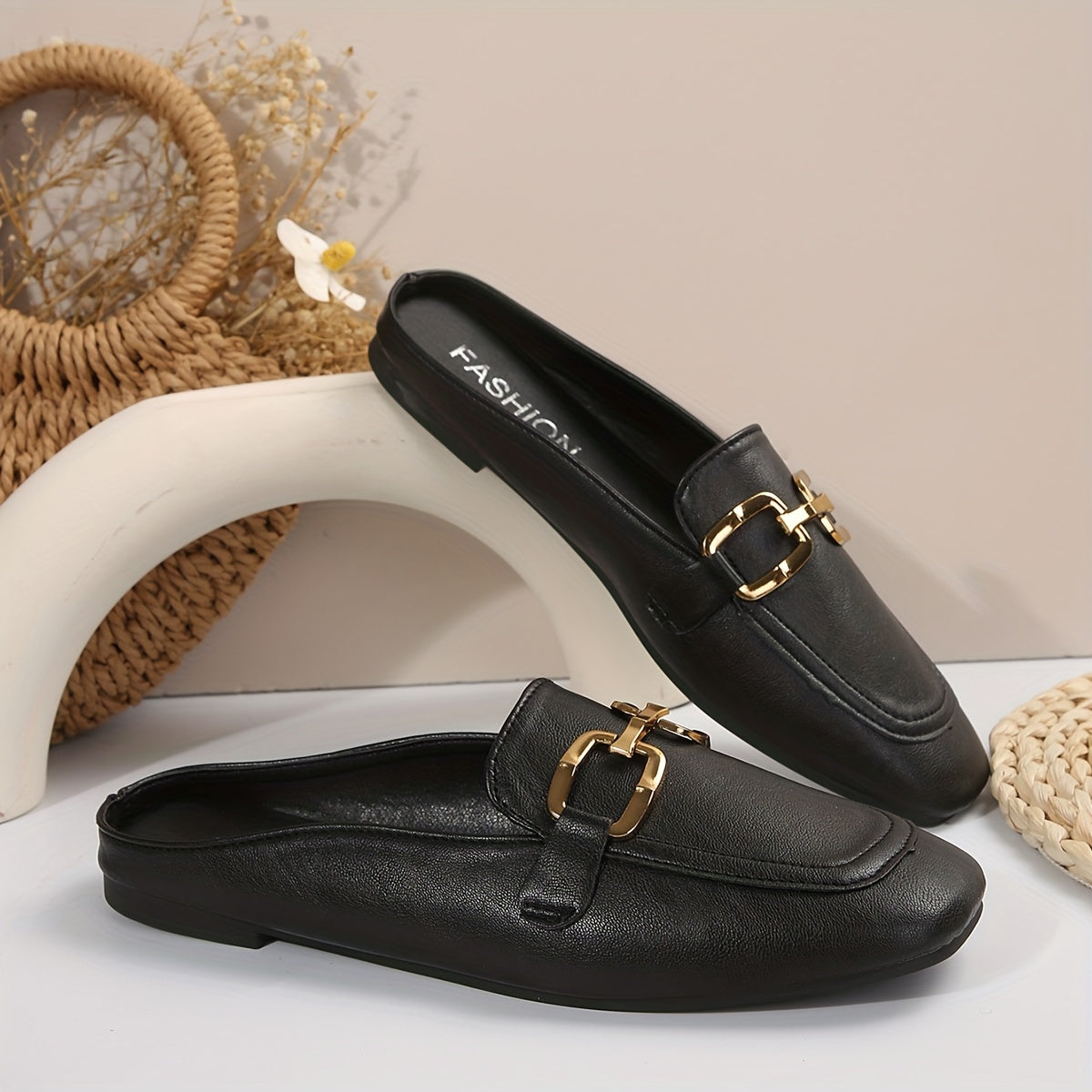 Stilla | Metallic Kvinders Klipklapper Med Spænde, Loafers Med Firkantet Tå