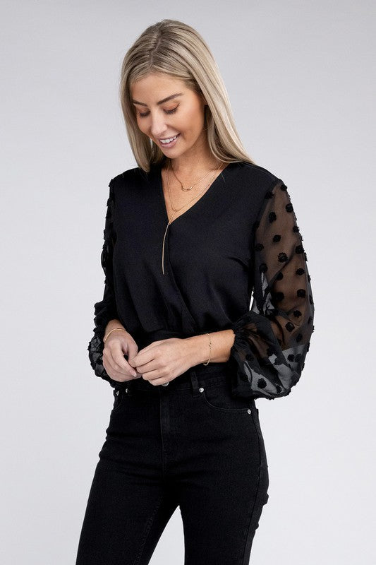 Stilla | Halsindpakning Gennemsigtige Ærmer Bodysuit
