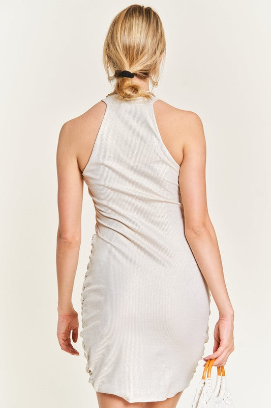 Stilla | Foil Overlap Shirred Dress