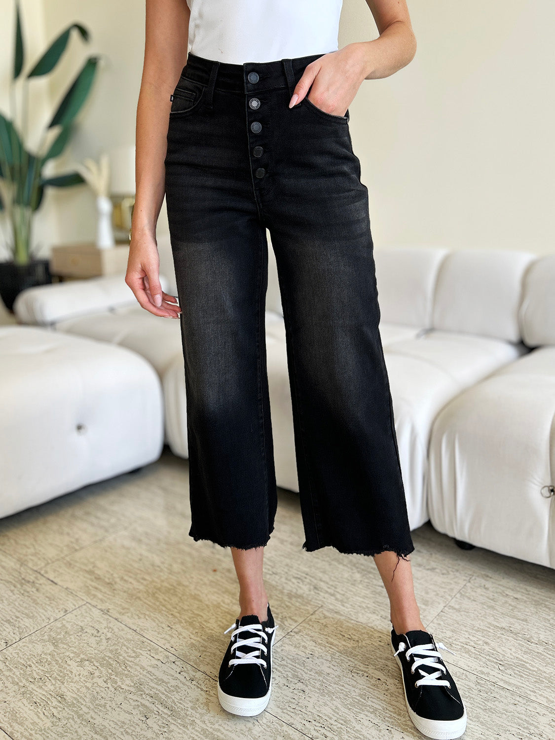 Stilla | Blå Fulde Størrelse Høj Talje Knap Flyn Jeans