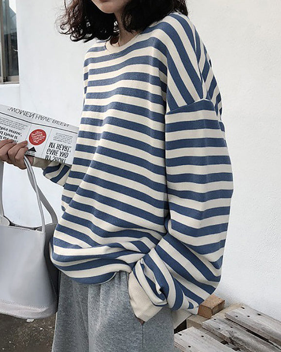 Stilla | Retro Stribet Bluse Med Lange Ærmer