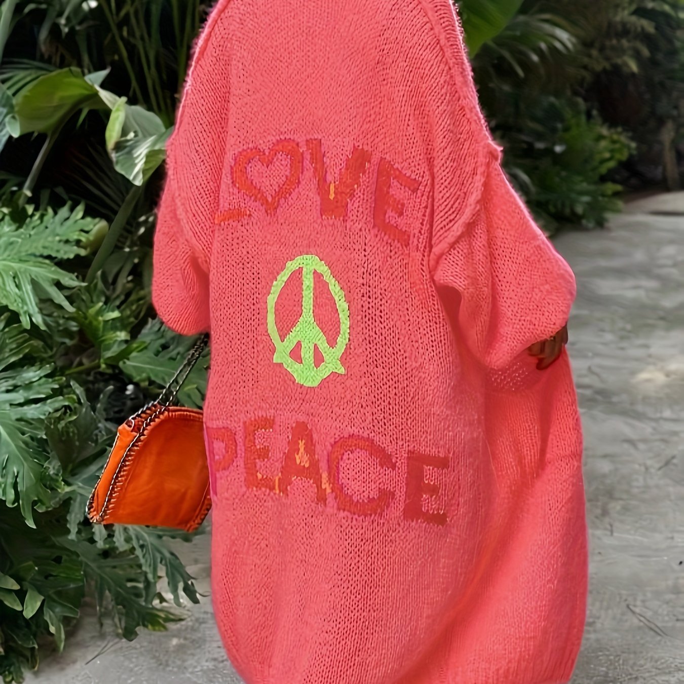 Stilla | Strikjakke med Peace and Love tryk