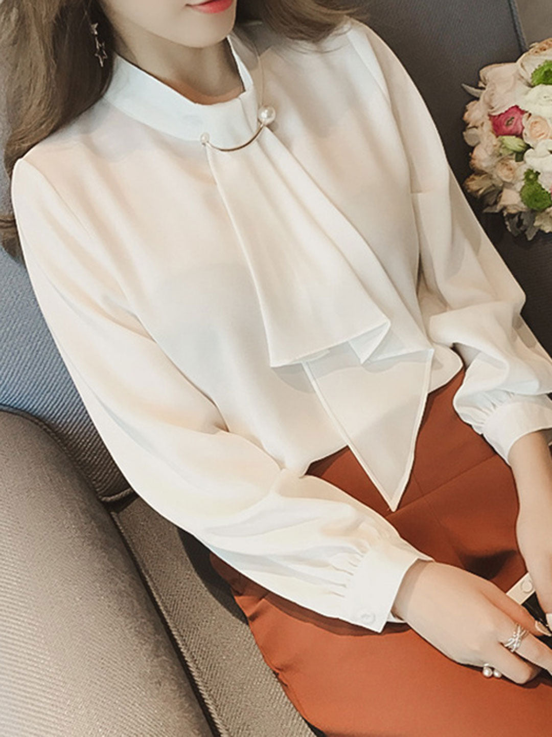 Stilla | Bluse Langærmet Fransk Stil Chiffon Bluse