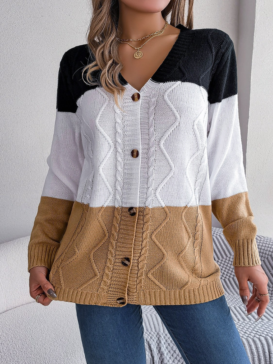 Stilla | Strikket Stribet Knappet Cardigan