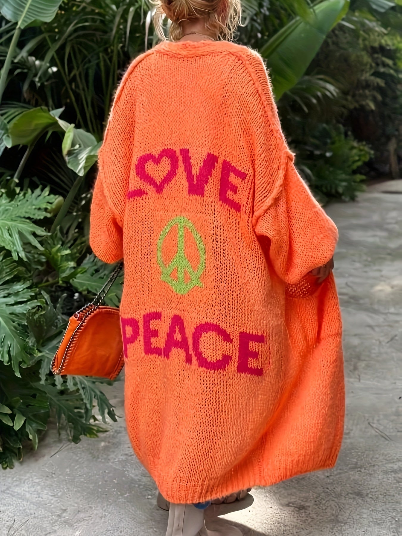 Stilla | Strikjakke med Peace and Love tryk