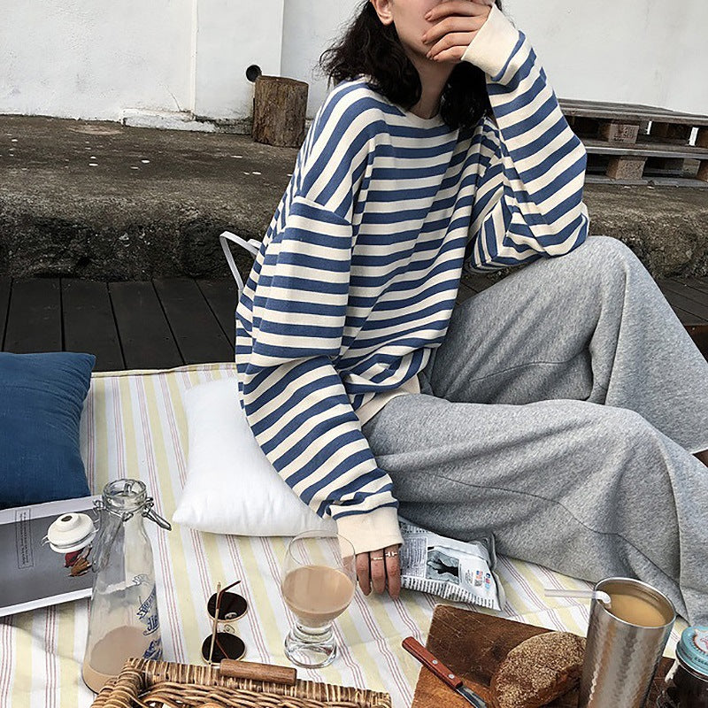 Stilla | Retro Stribet Bluse Med Lange Ærmer