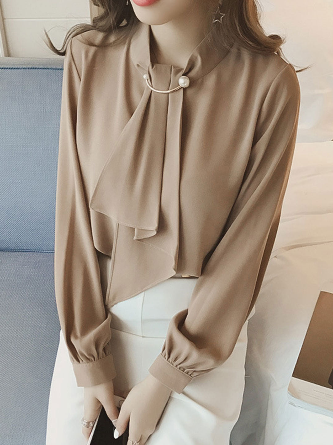 Stilla | Bluse Langærmet Fransk Stil Chiffon Bluse