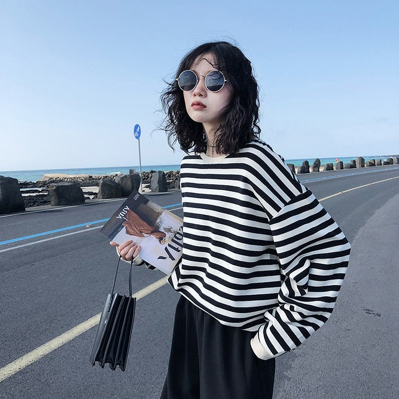Stilla | Retro Stribet Bluse Med Lange Ærmer