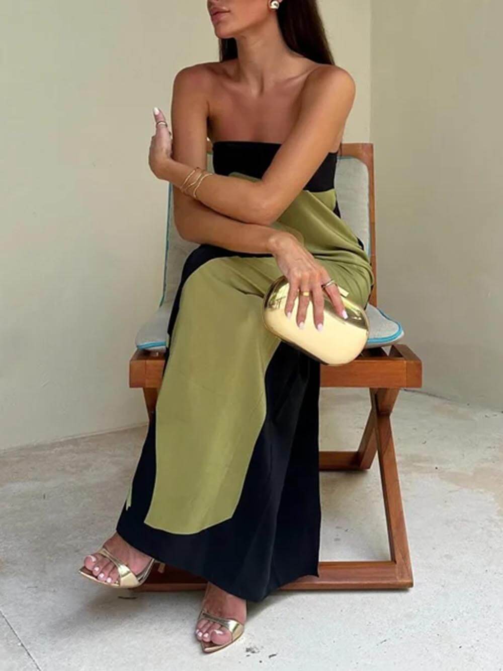 Stilla | Ærmeløs Off Shoulder Trykt Maxi Kjole