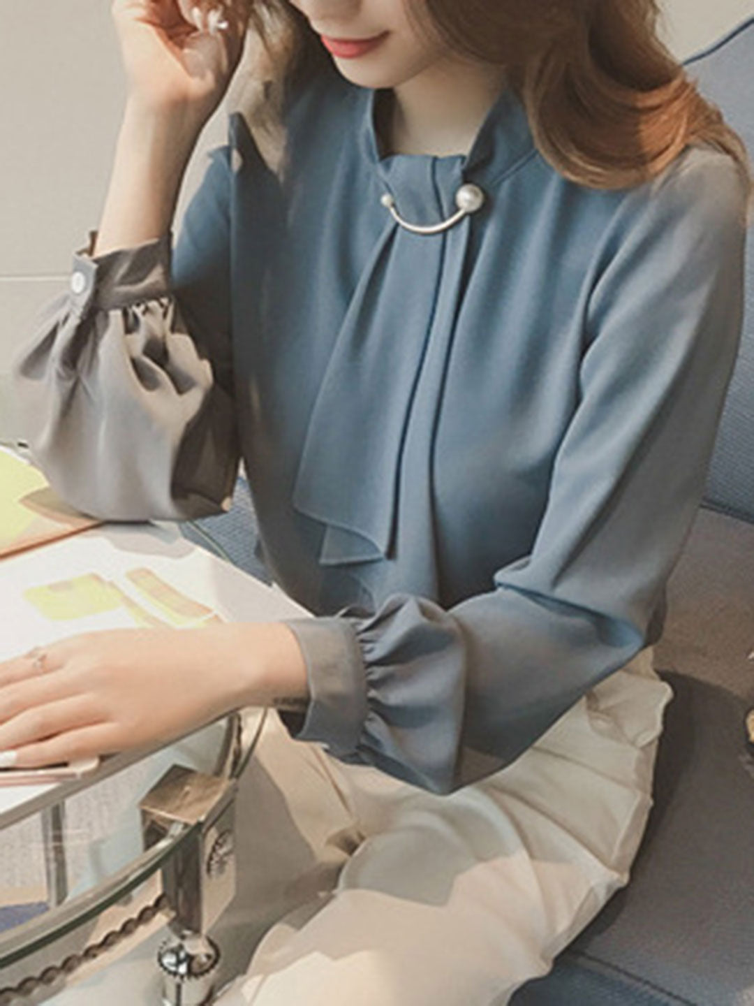 Stilla | Bluse Langærmet Fransk Stil Chiffon Bluse