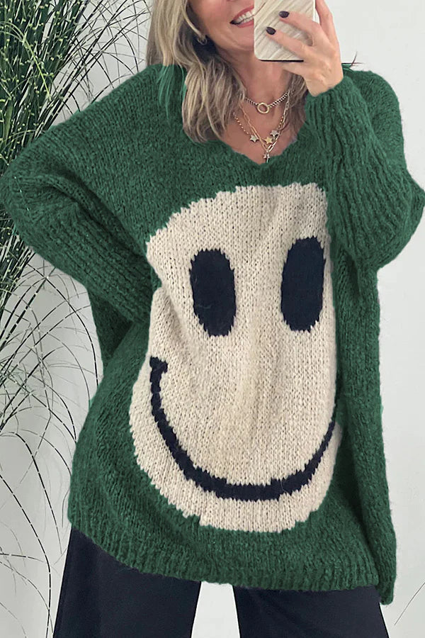 Stilla | Tillid Er Alt. Smiley Pullover Af Strik Med Lange Ærmer