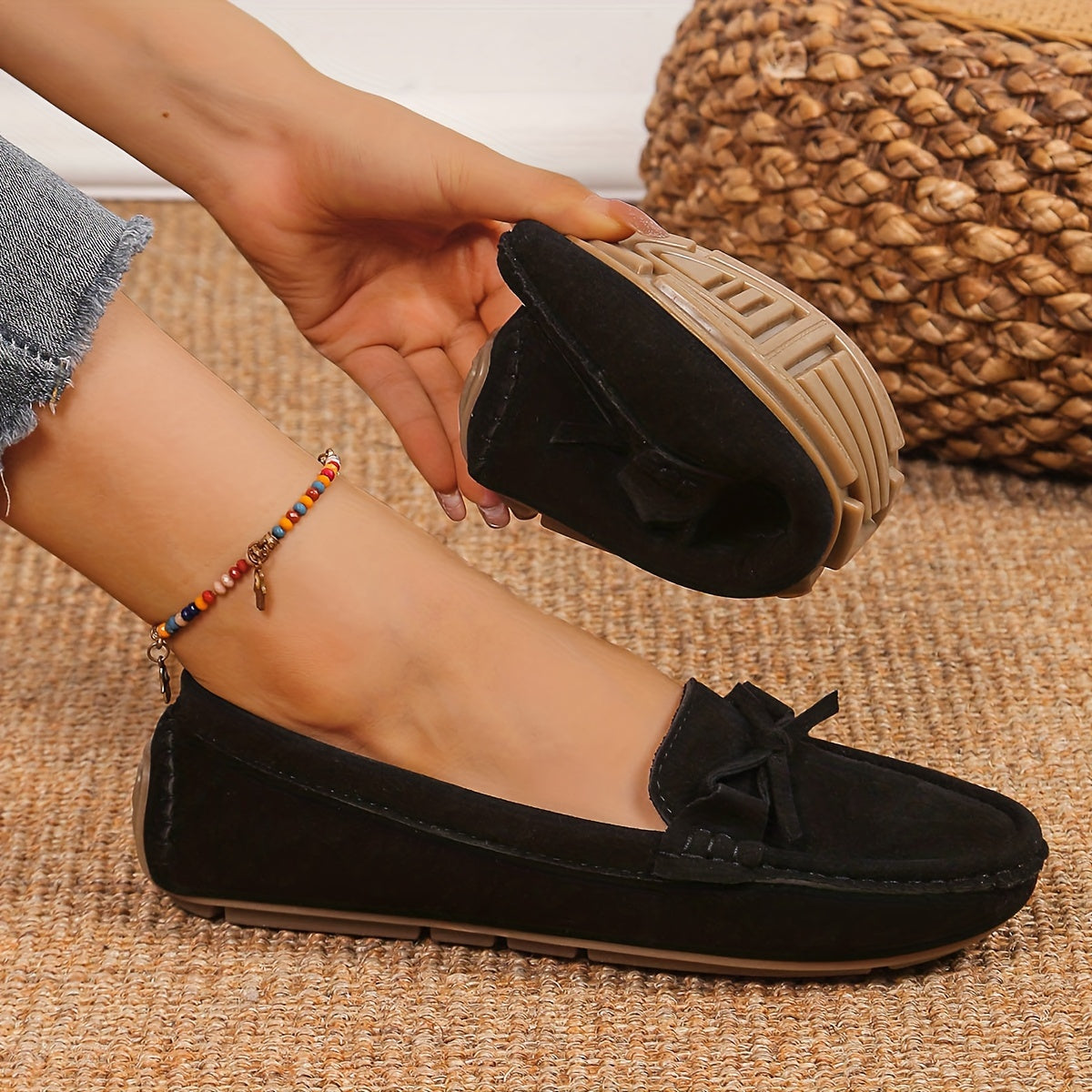 Stilla | Retro Loafers Med Sløjfe, Slip on Sko Med Rund Tå