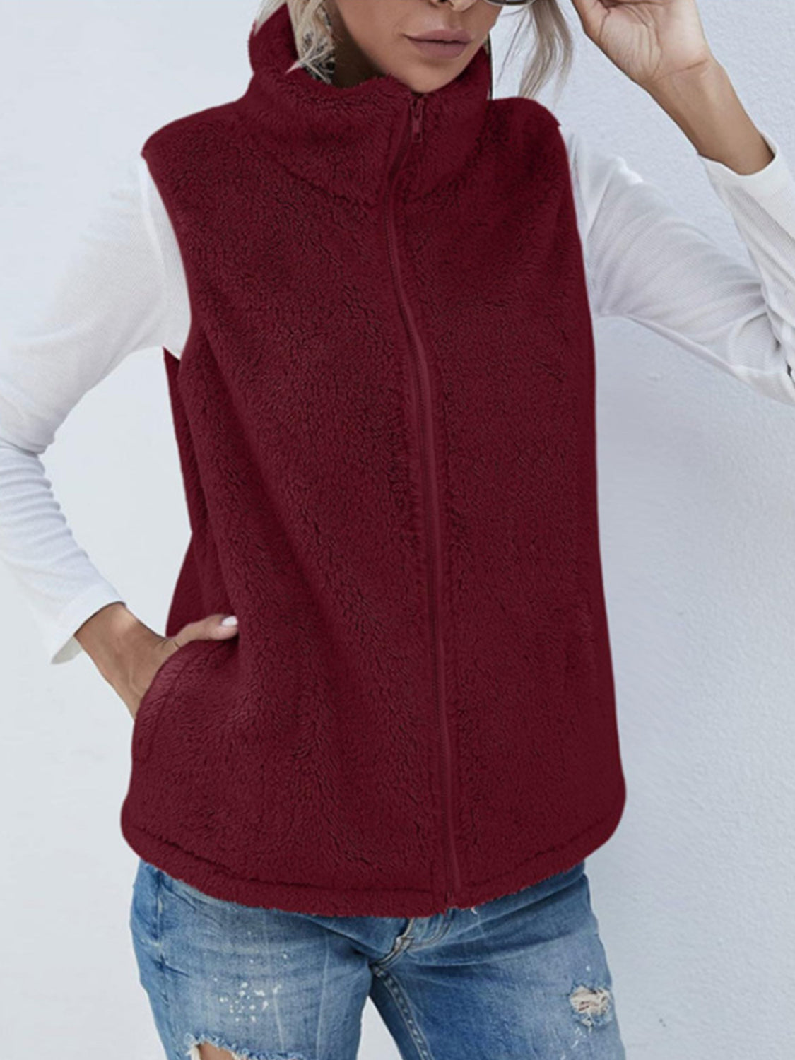 Stilla | Plush Vest Kapotte med Lynlås og Store Lommer