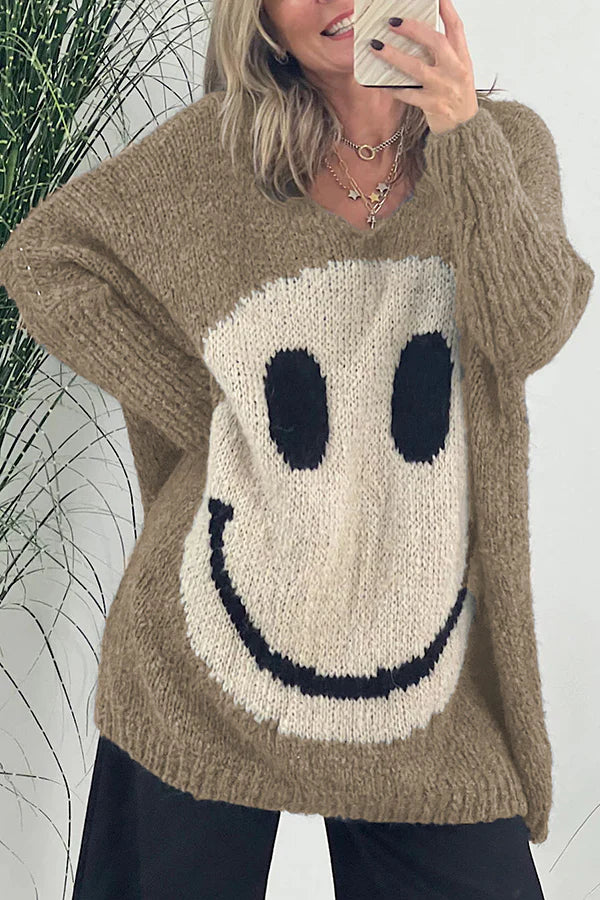Stilla | Tillid Er Alt. Smiley Pullover Af Strik Med Lange Ærmer
