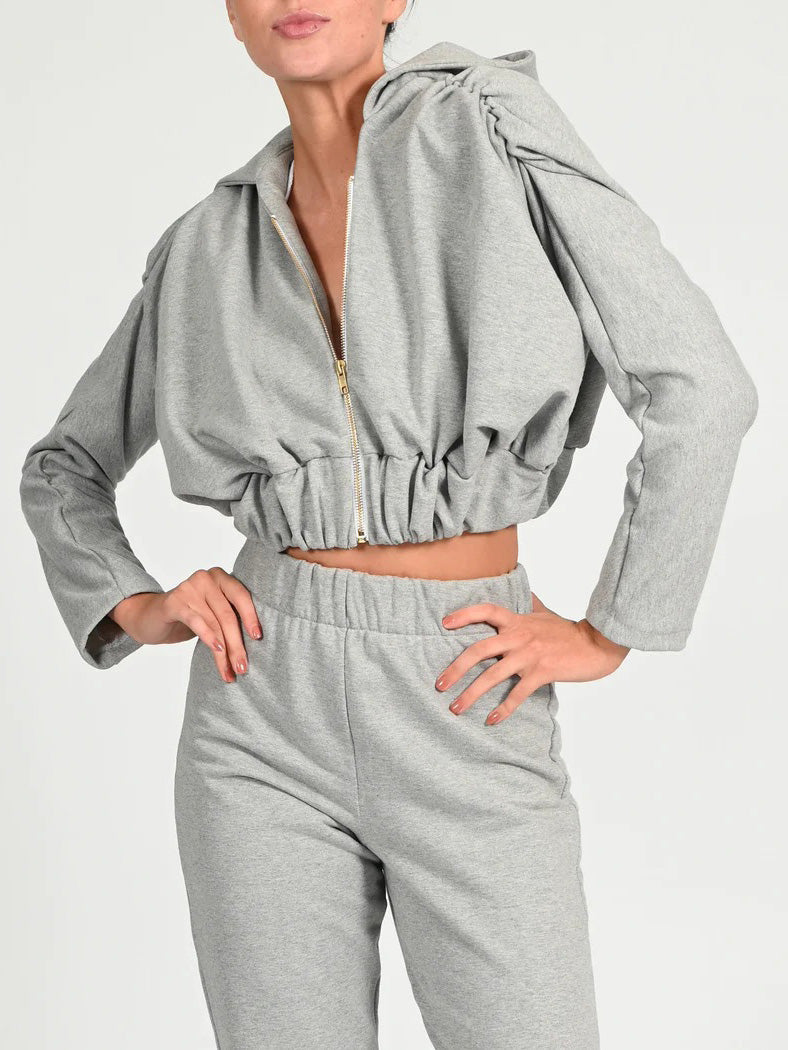 Stilla | Kvinders Sæt Lynlås Elastisk Talje Crop Top & Bukser to Delt Sæt