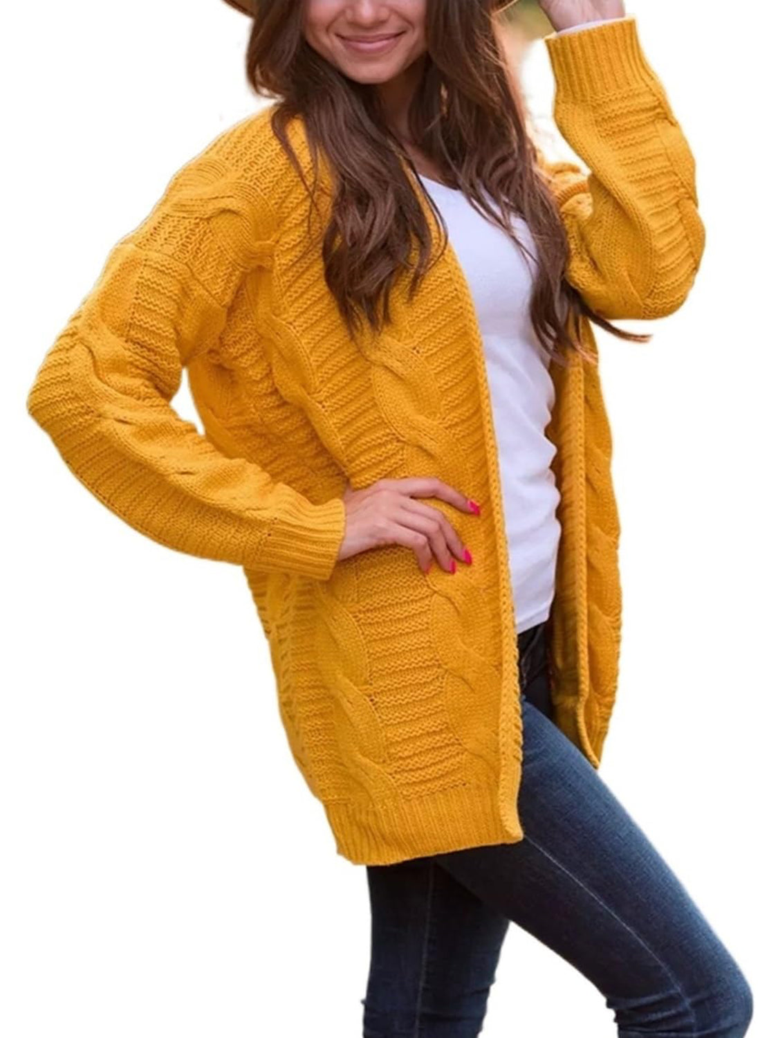 Stilla | Strik Åben Front Langærmet Cardigan