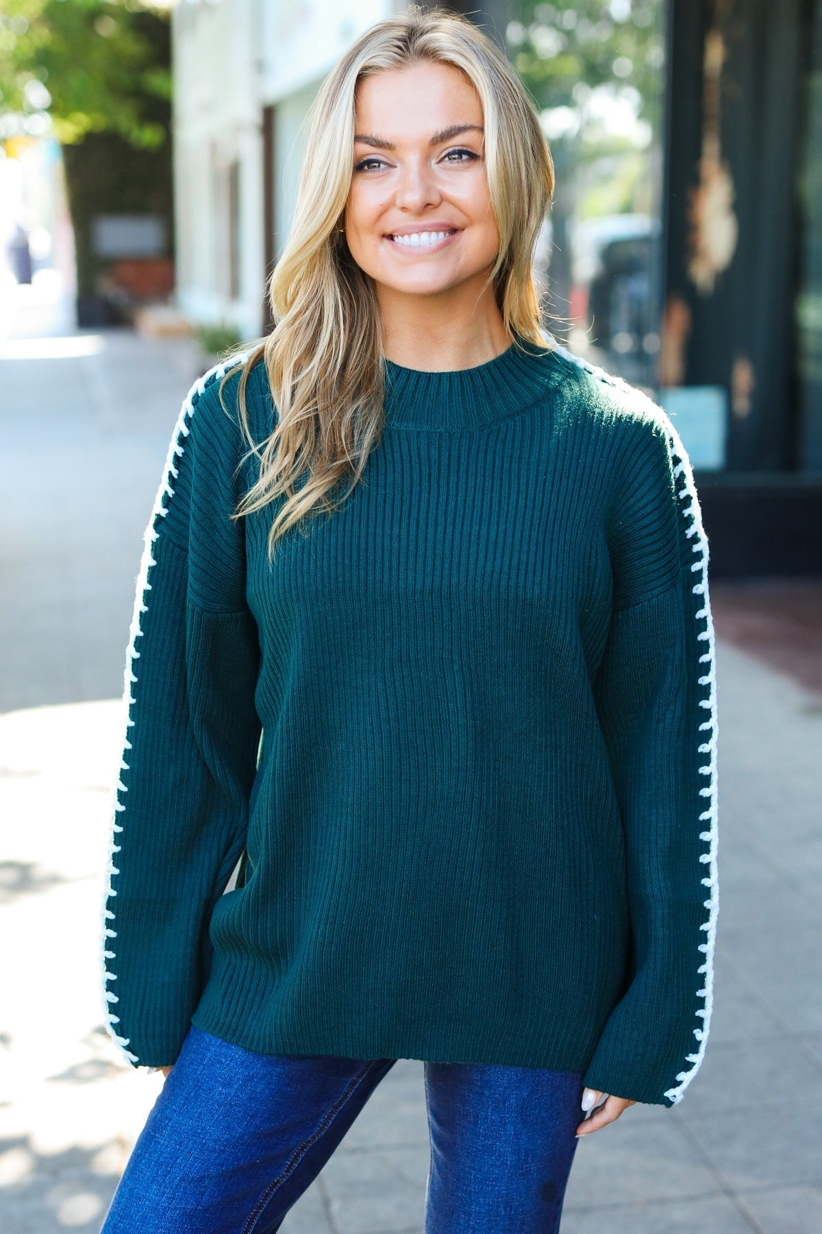 Stilla | Pullover i Ribbet Stof Fall Vibes Jægergrøn Med Grove Moser