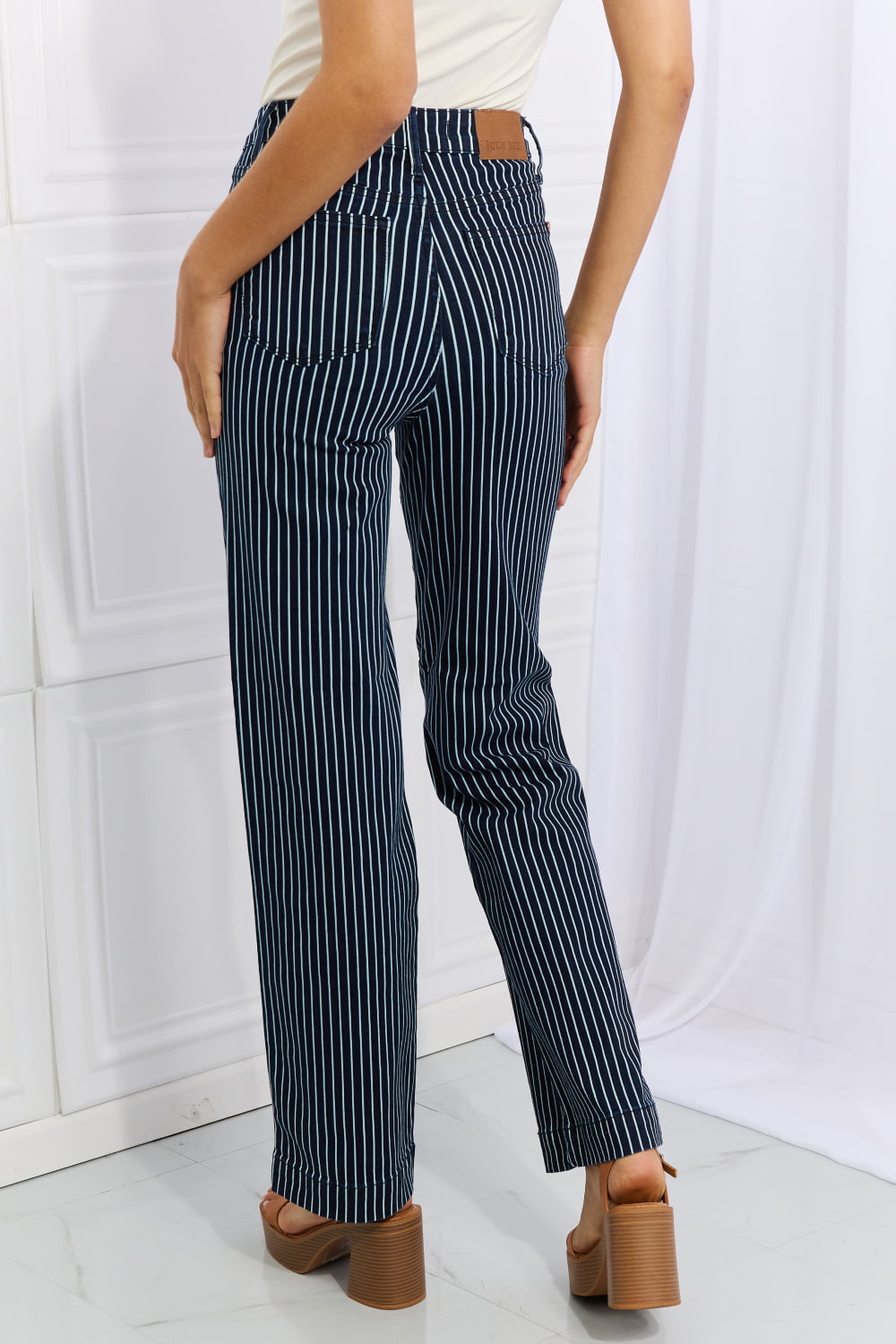 Stilla | Blue Cassidy Full Size Høj Talje Tummy Control Stribede Lige Jeans