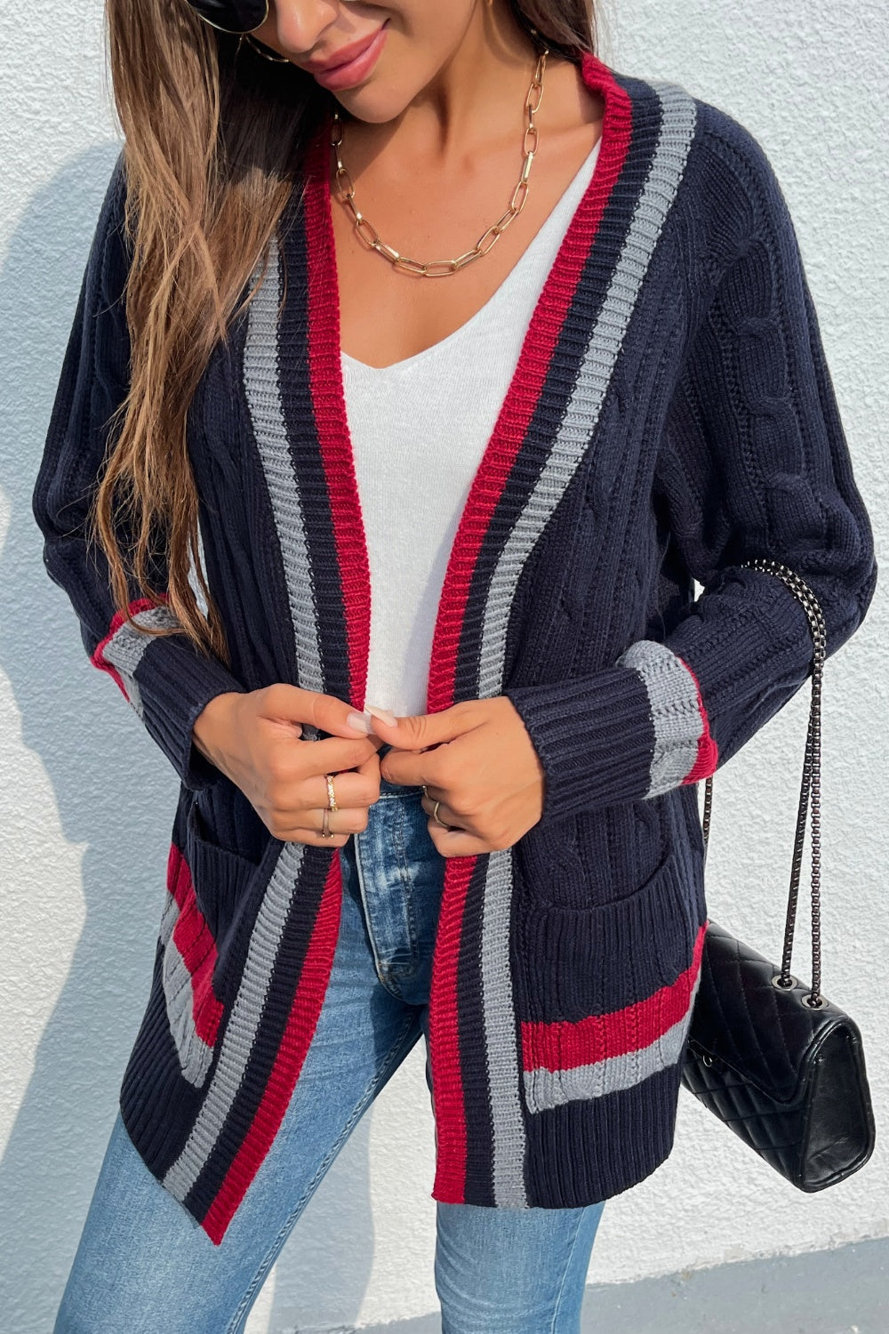 Stilla | Front Stribet Langærmet Cardigan