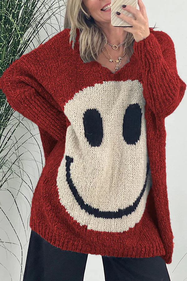 Stilla | Tillid Er Alt. Smiley Pullover Af Strik Med Lange Ærmer