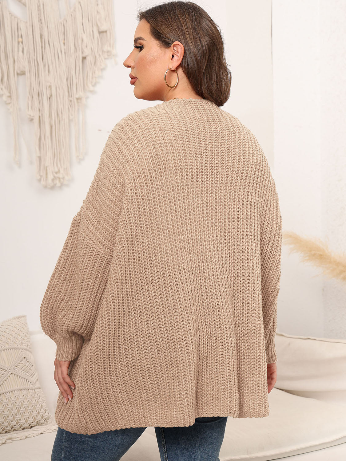 Stilla | Plus Size Åben Front Faldet Skuldre Strik Cardigan