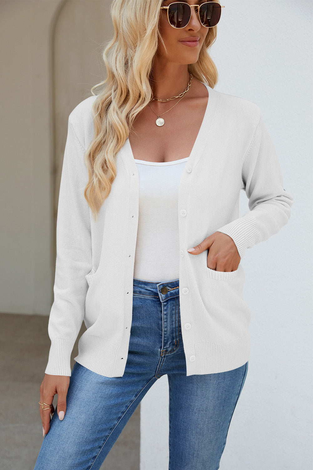 Stilla | V-Hals Knap Luk Langærmet Cardigan