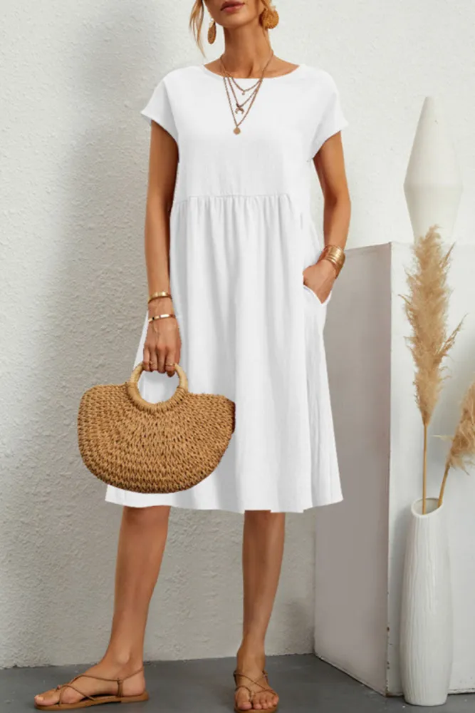 Stilla | Simple Patchwork Casual Dress with ONeck and ALine Short Sleeves