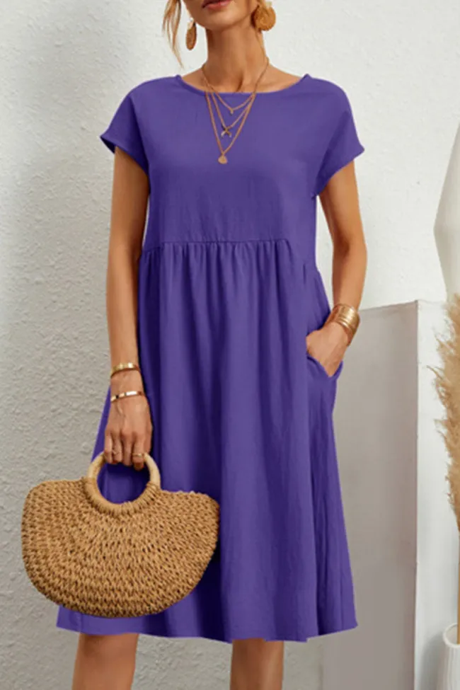 Stilla | Simple Patchwork Casual Dress with ONeck and ALine Short Sleeves
