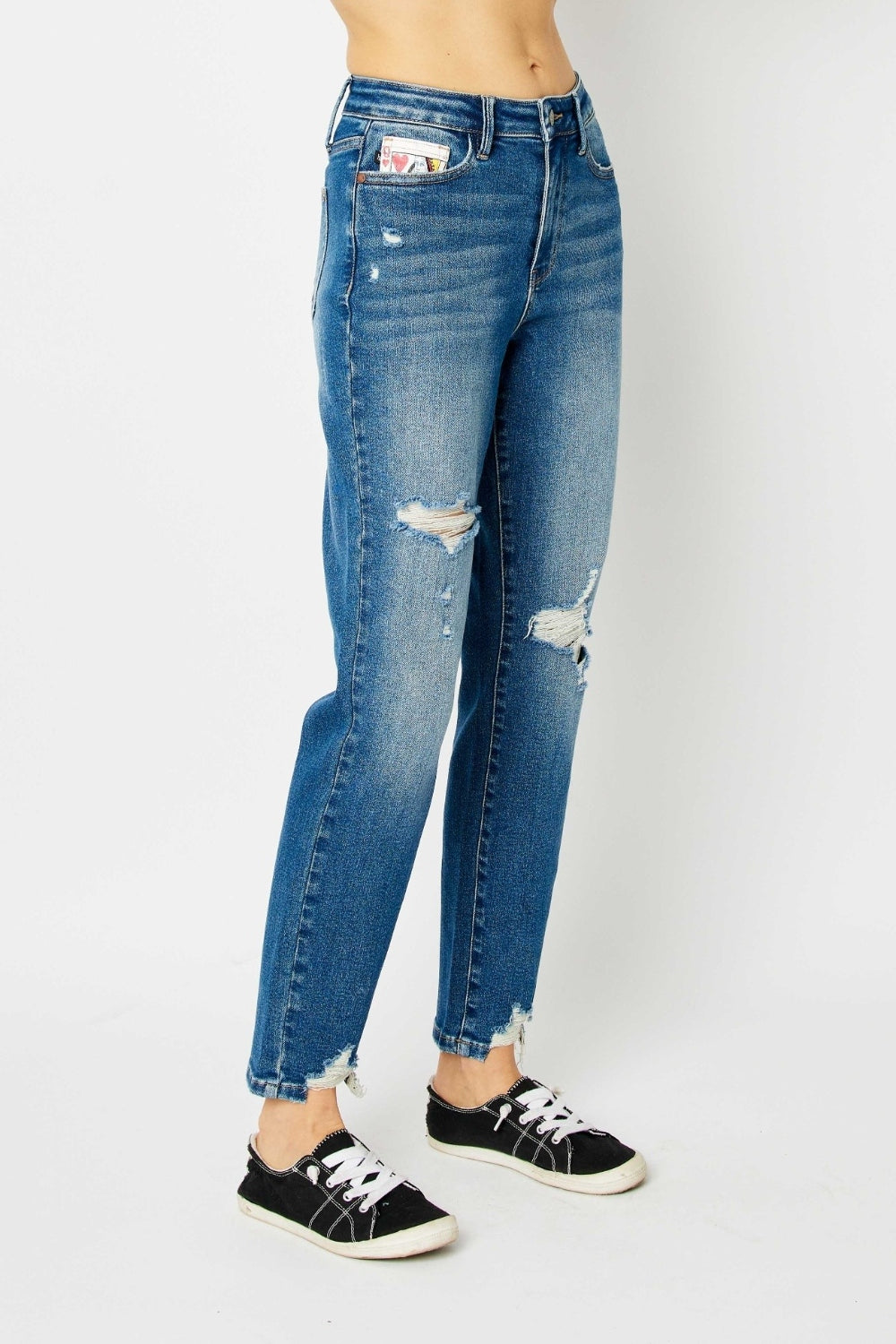 Stilla | Blue Full Size Queen Of Hearts Møntlomme BF Jeans