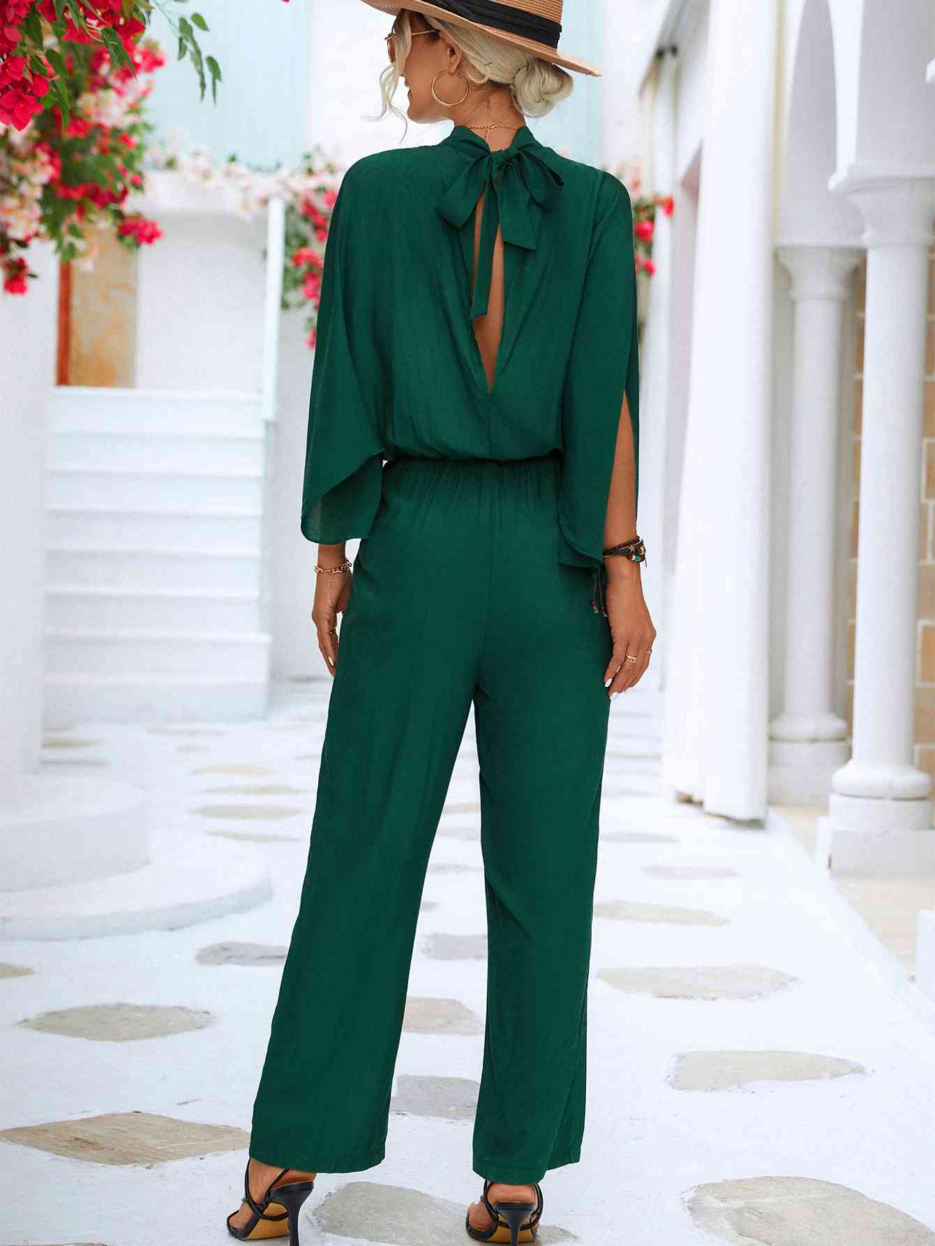 Stilla | Back Mock Neck Split Sleeve Jumpsuit