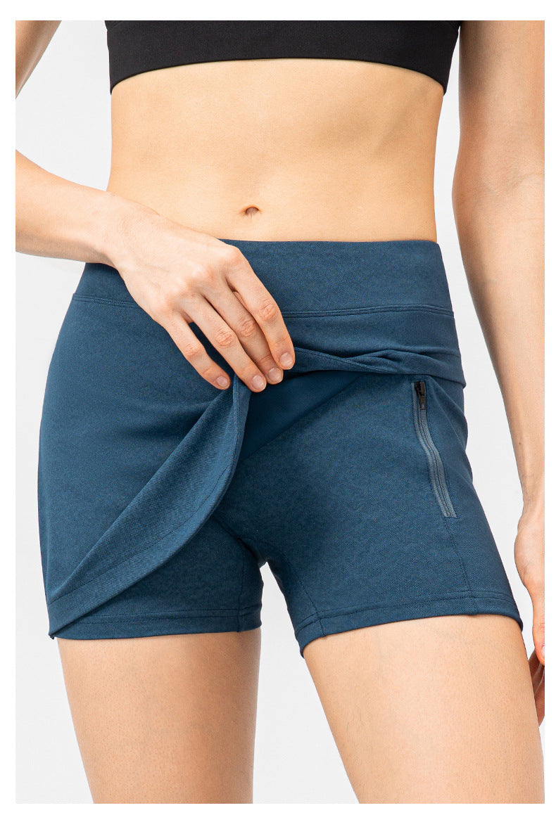 Stilla | Yoga Culottes Imitation Denim Tennis Skirt With Belted Pocket Tæt Fit, Falsk to Delt Design