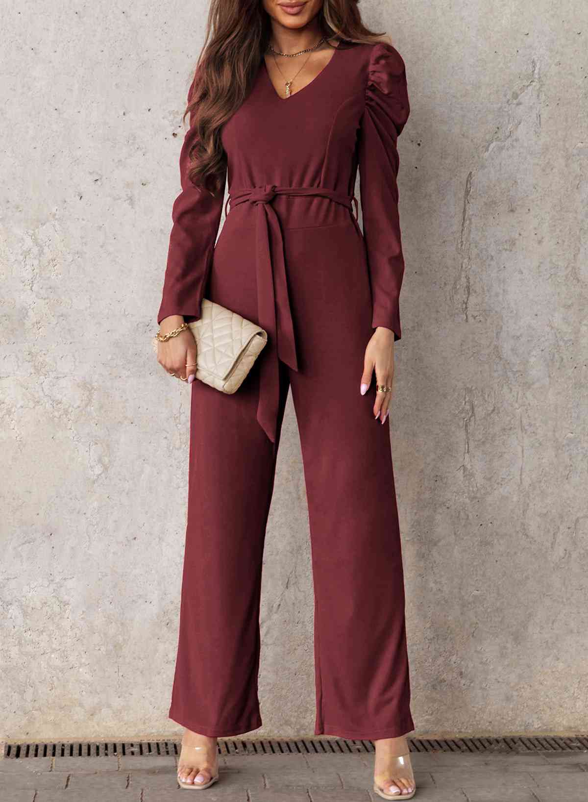 Stilla | Lang Puff Ærme V-hals Jumpsuit