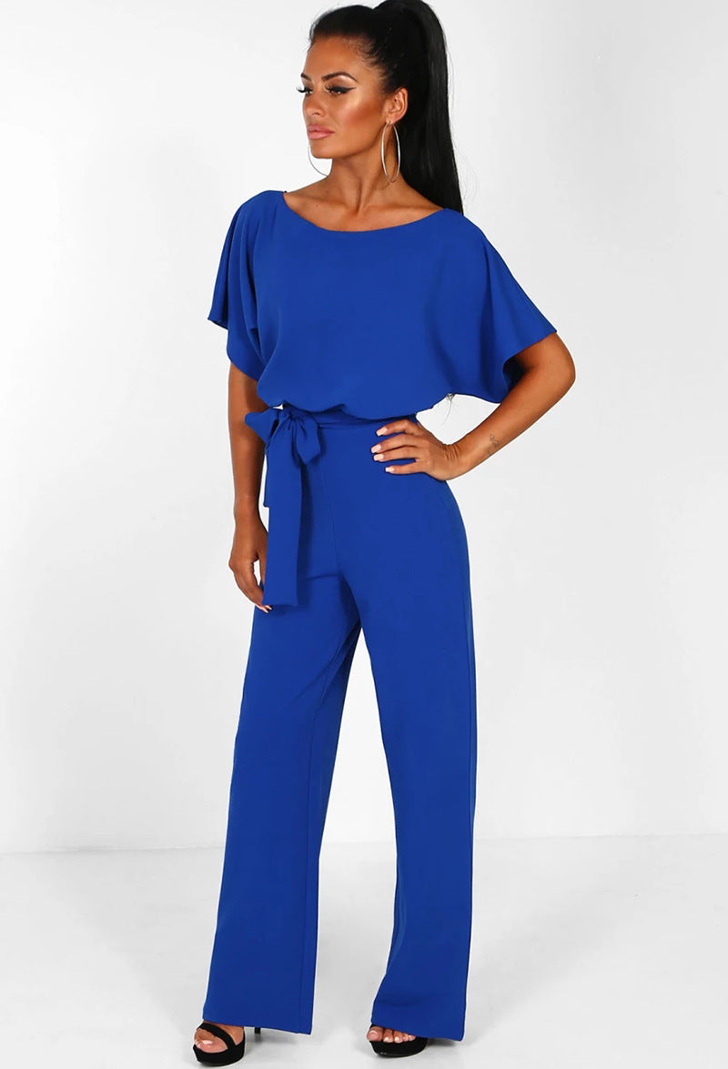 Dame elegant bred ben jumpsuit med bund detalje Stilla