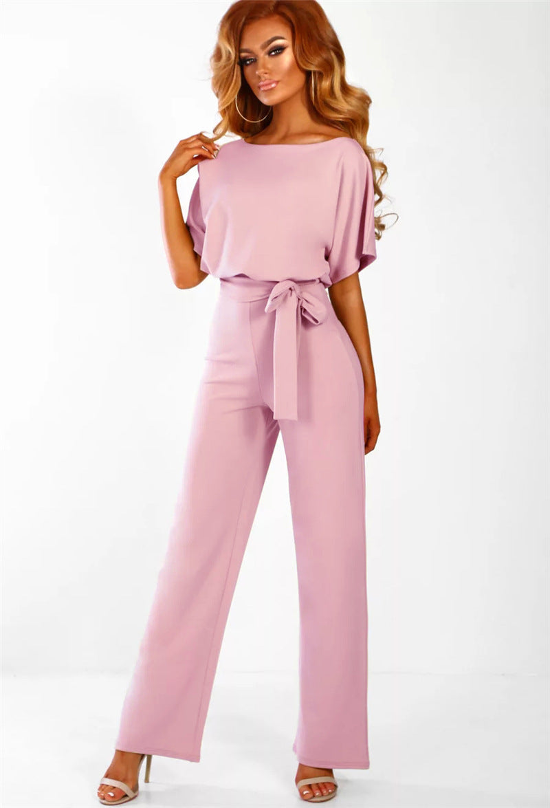 Dame elegant bred ben jumpsuit med bund detalje Stilla
