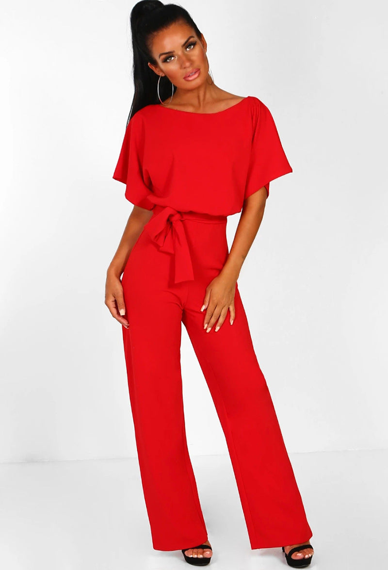 Dame elegant bred ben jumpsuit med bund detalje Stilla