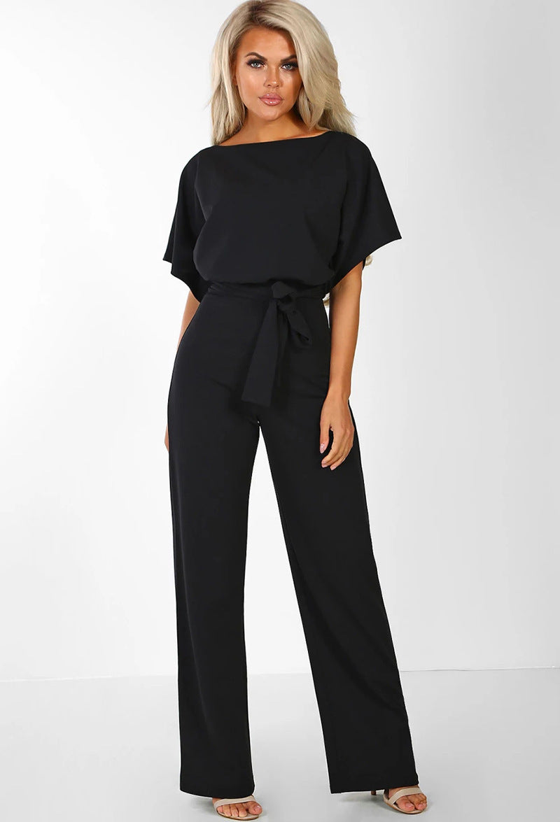 Dame elegant bred ben jumpsuit med bund detalje Stilla