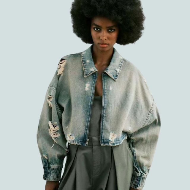 Stilla | Kort denimjakke med brugt look