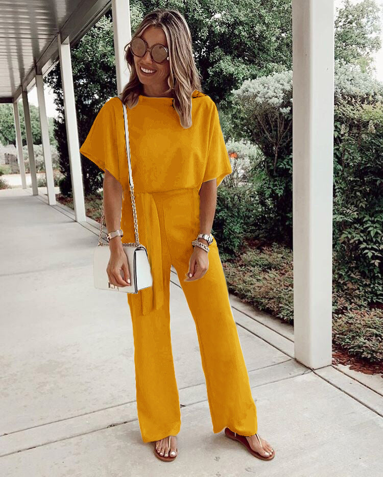 Damer elegant jumpsuit med vide ben og smart bælte Stilla