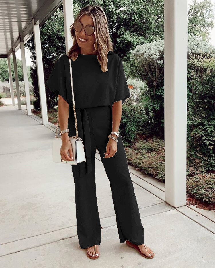 Damer elegant jumpsuit med vide ben og smart bælte Stilla