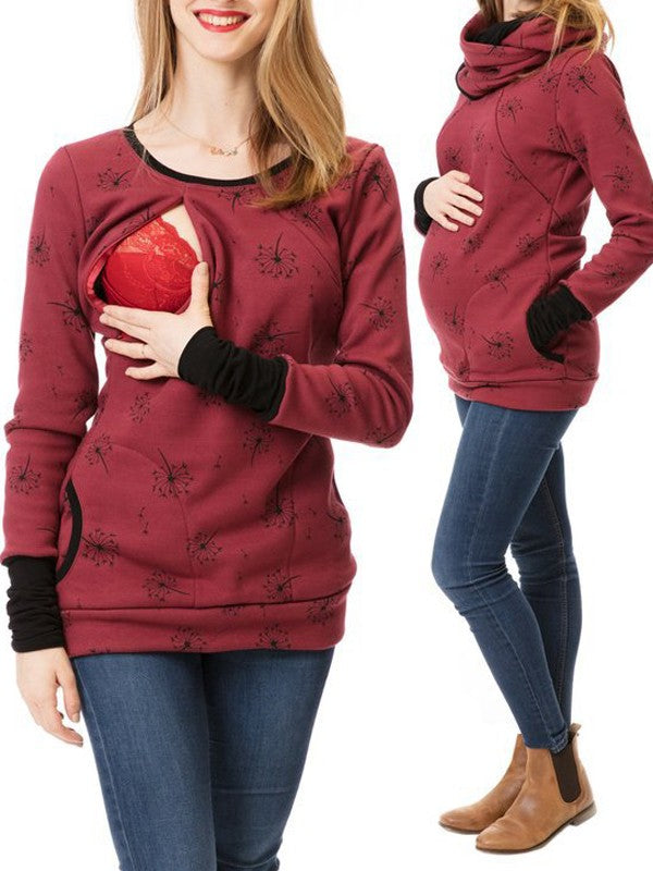 Stilla | Amme Sweater Premam Taske Med Mælkebøtte Blomster Cardigan Høj Hals Sweatshirt