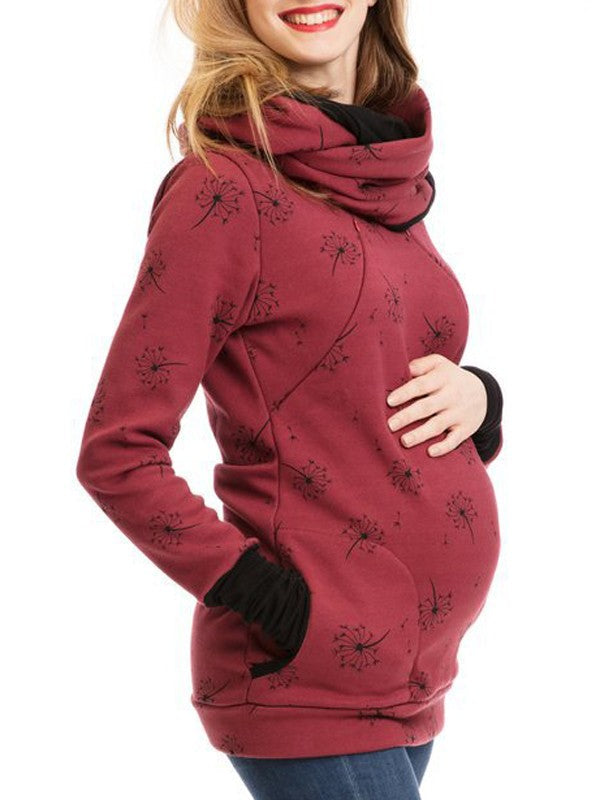Stilla | Amme Sweater Premam Taske Med Mælkebøtte Blomster Cardigan Høj Hals Sweatshirt