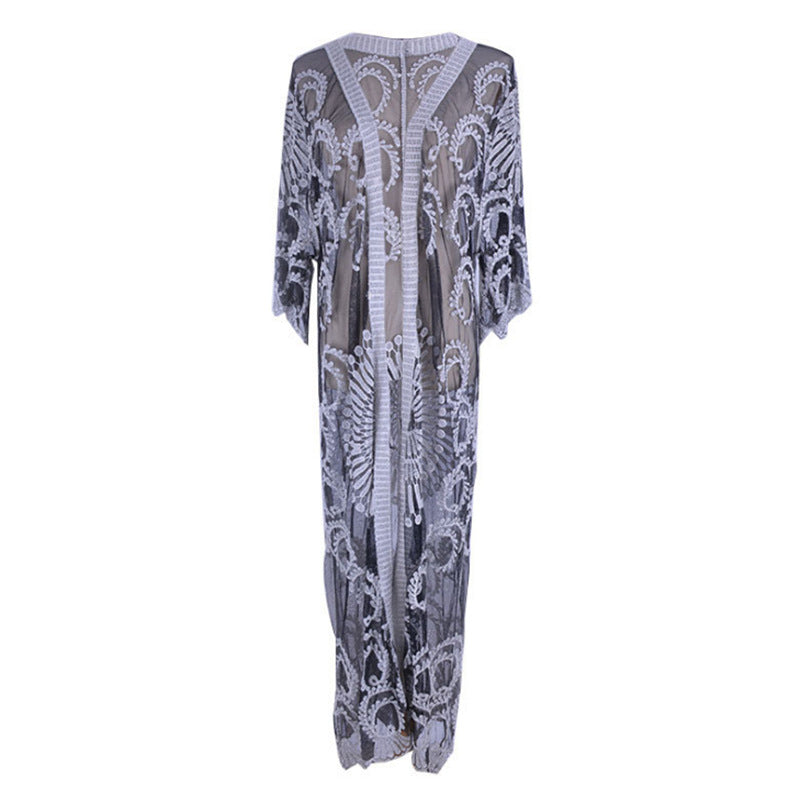 Dame elegant gennemsigtig strandkappe med kunstfærdig spidsudsmykning Stilla