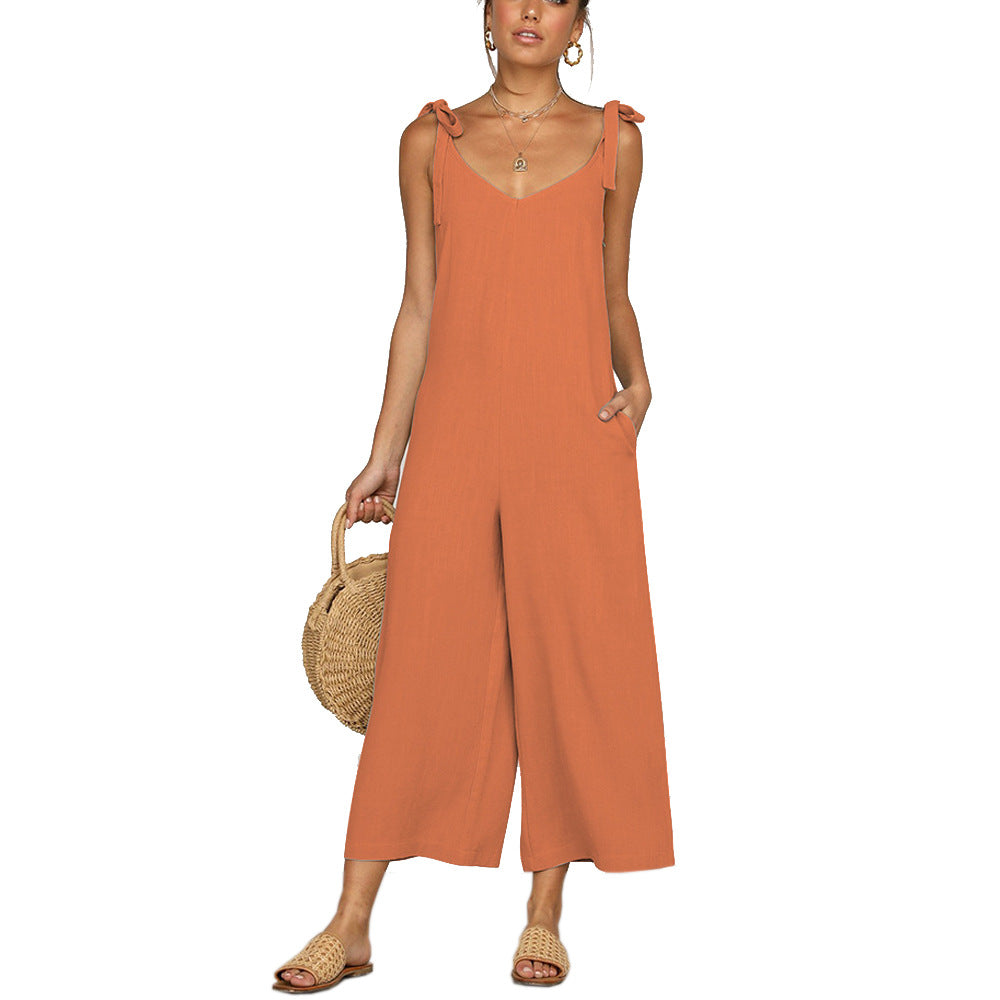 Dame Elegant Jumpsuit med Spaghetti-stropper og bred benudskæring Stilla