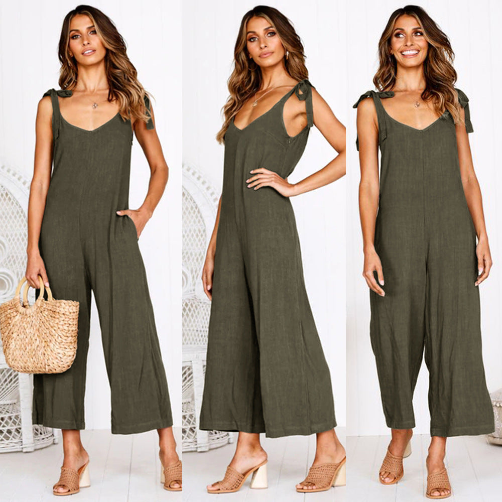 Dame Elegant Jumpsuit med Spaghetti-stropper og bred benudskæring Stilla