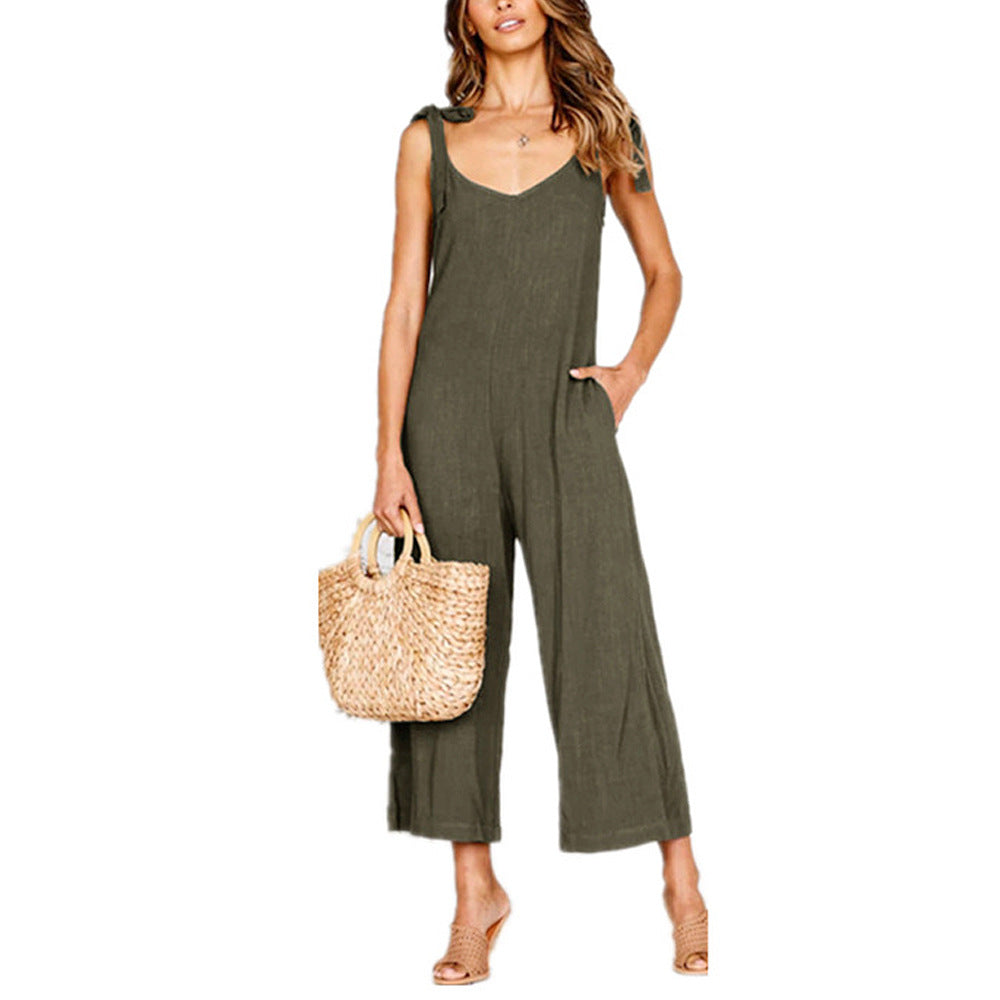 Dame Elegant Jumpsuit med Spaghetti-stropper og bred benudskæring Stilla