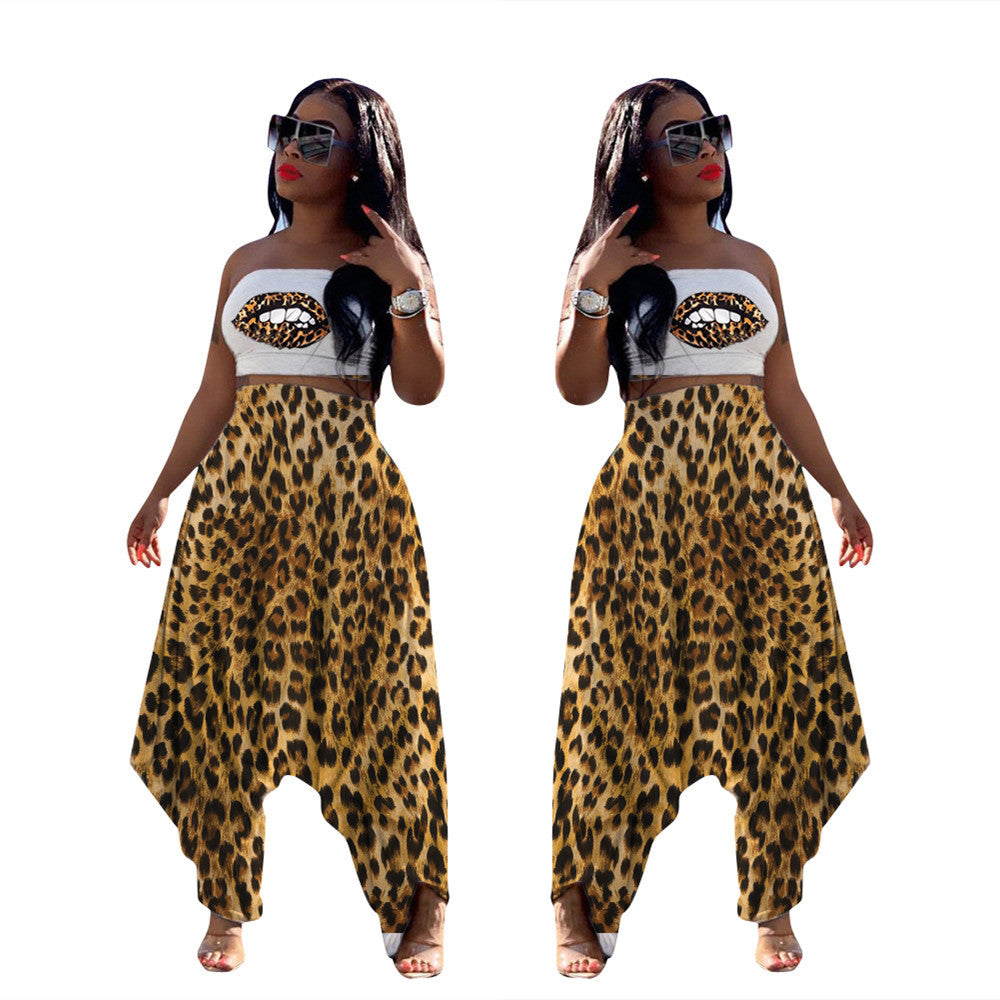 Dame Elegant Jumpsuit med leopardmønster og bandeau overdel Stilla