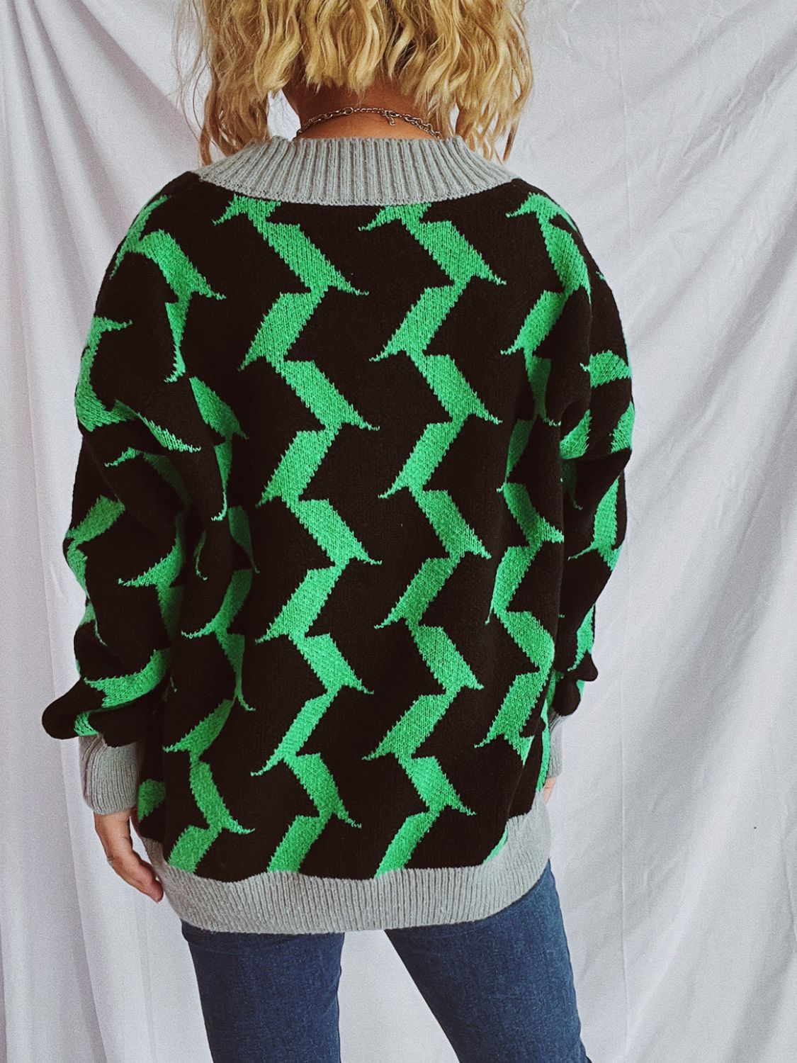 Stilla | Trim Geometrisk V-hals Langærmet Cardigan