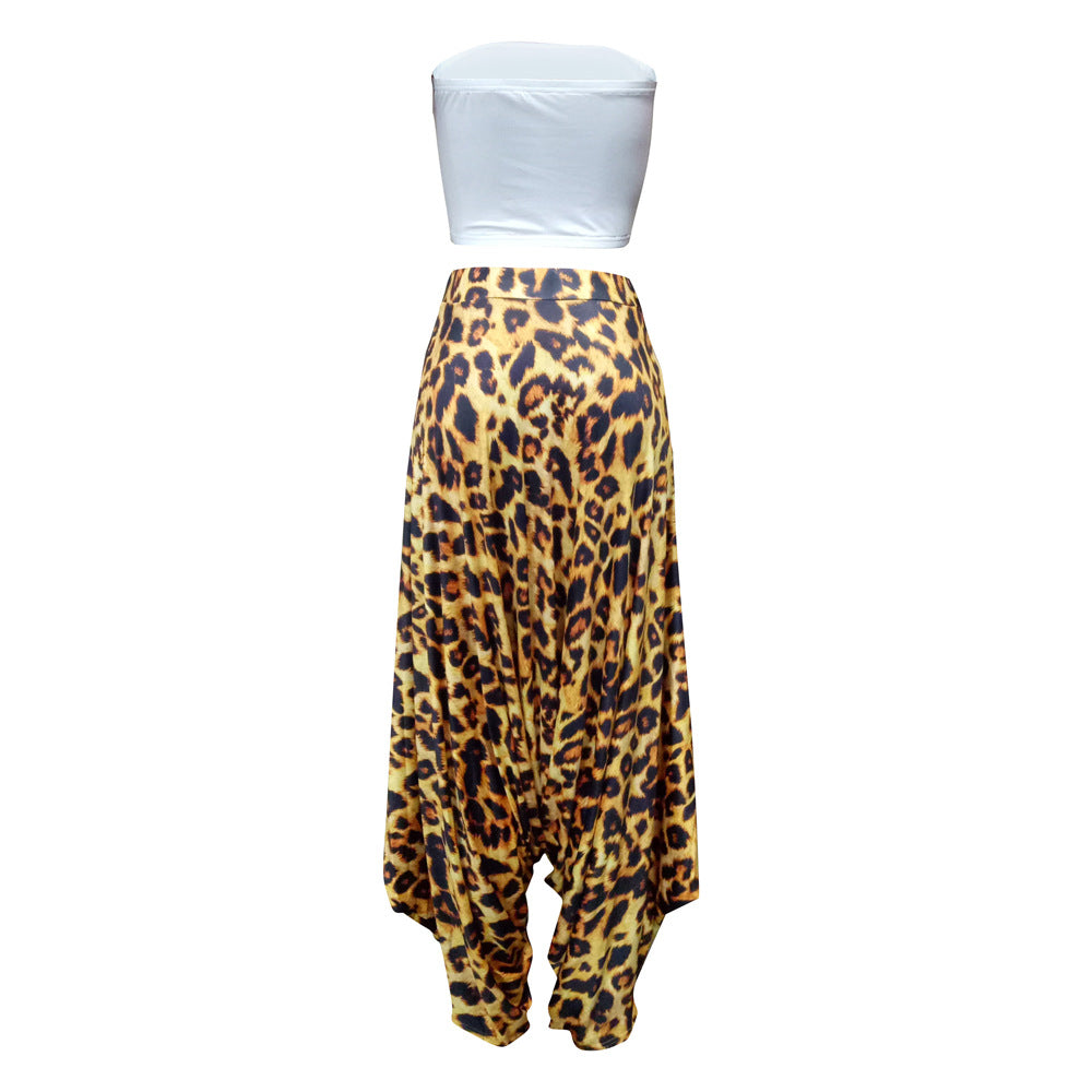 Dame Elegant Jumpsuit med leopardmønster og bandeau overdel Stilla