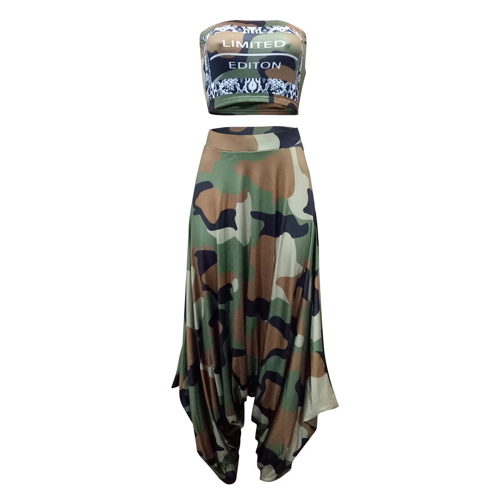 Damer Elegant Jumpsuit med asymmetrisk design og camouflage-mønster Stilla